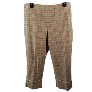 Liz Golf Tan White Orange Plaid Crop Capri Cuff Audra Pants Size 14